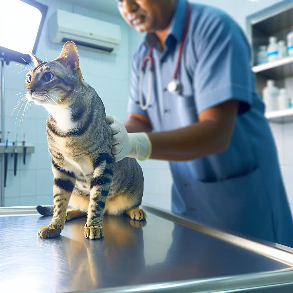 Взрослая кошка на плановом осмотре и вакцинации у ветеринара