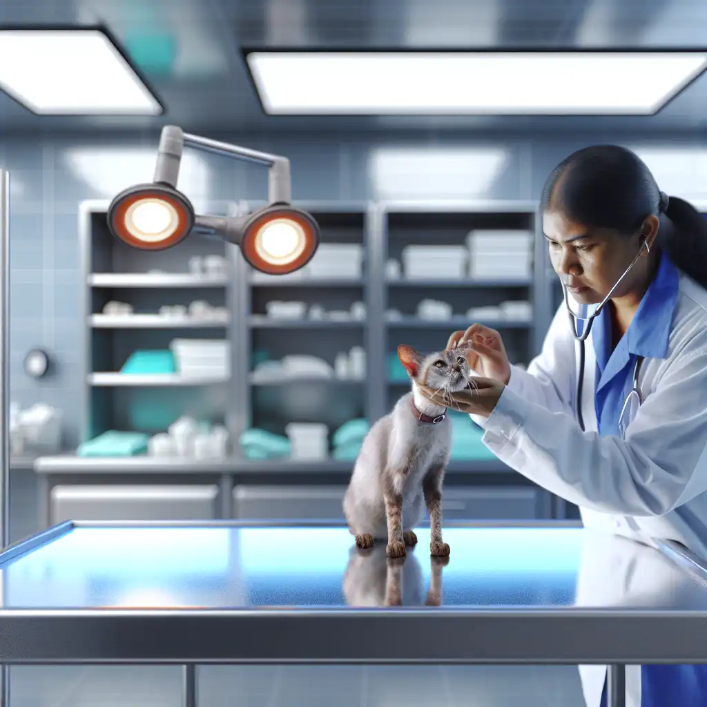 Ветеринарный осмотр больной кошки в клинике