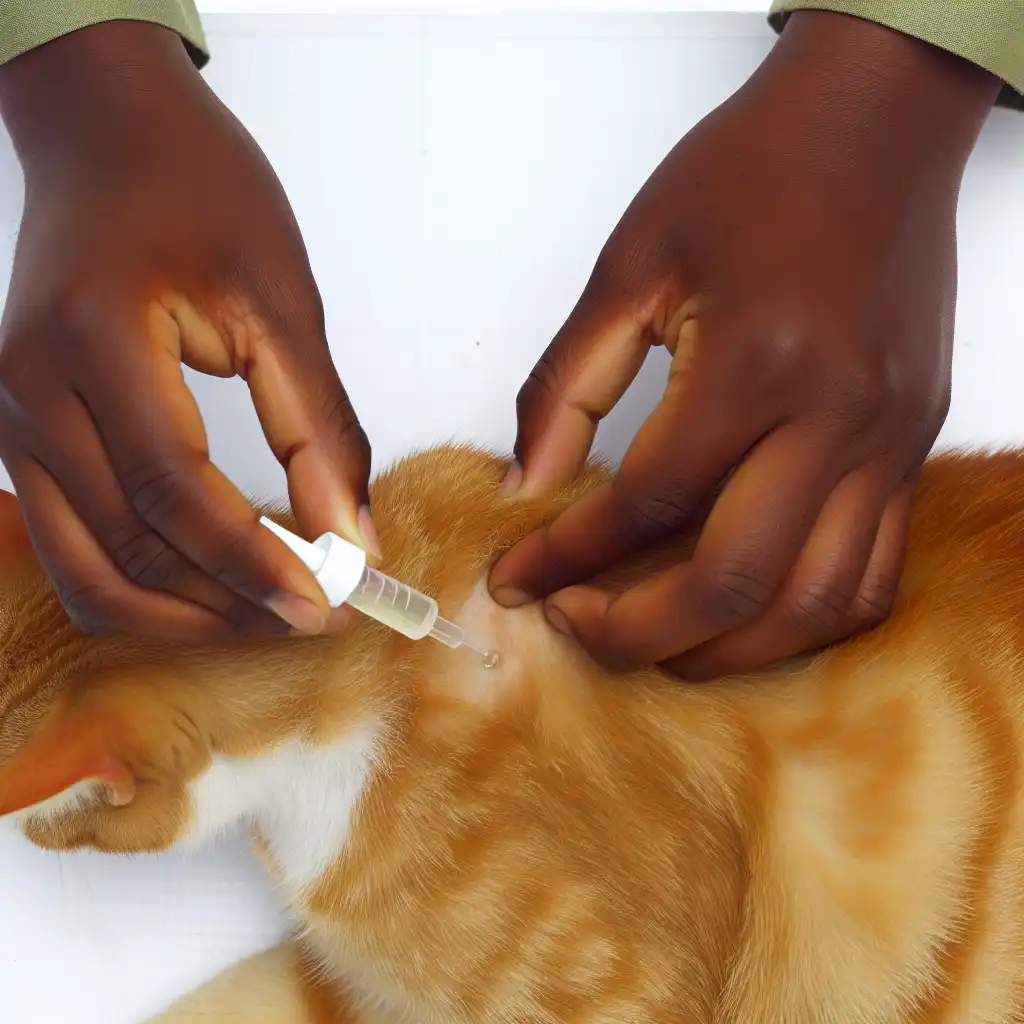 Правильное нанесение капель от блох на холку кошки между лопатками