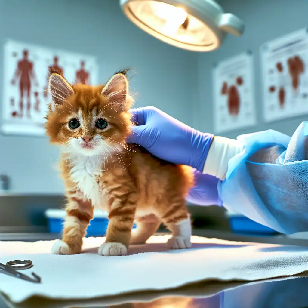 Ветеринар осматривает котенка на наличие блох в клинике