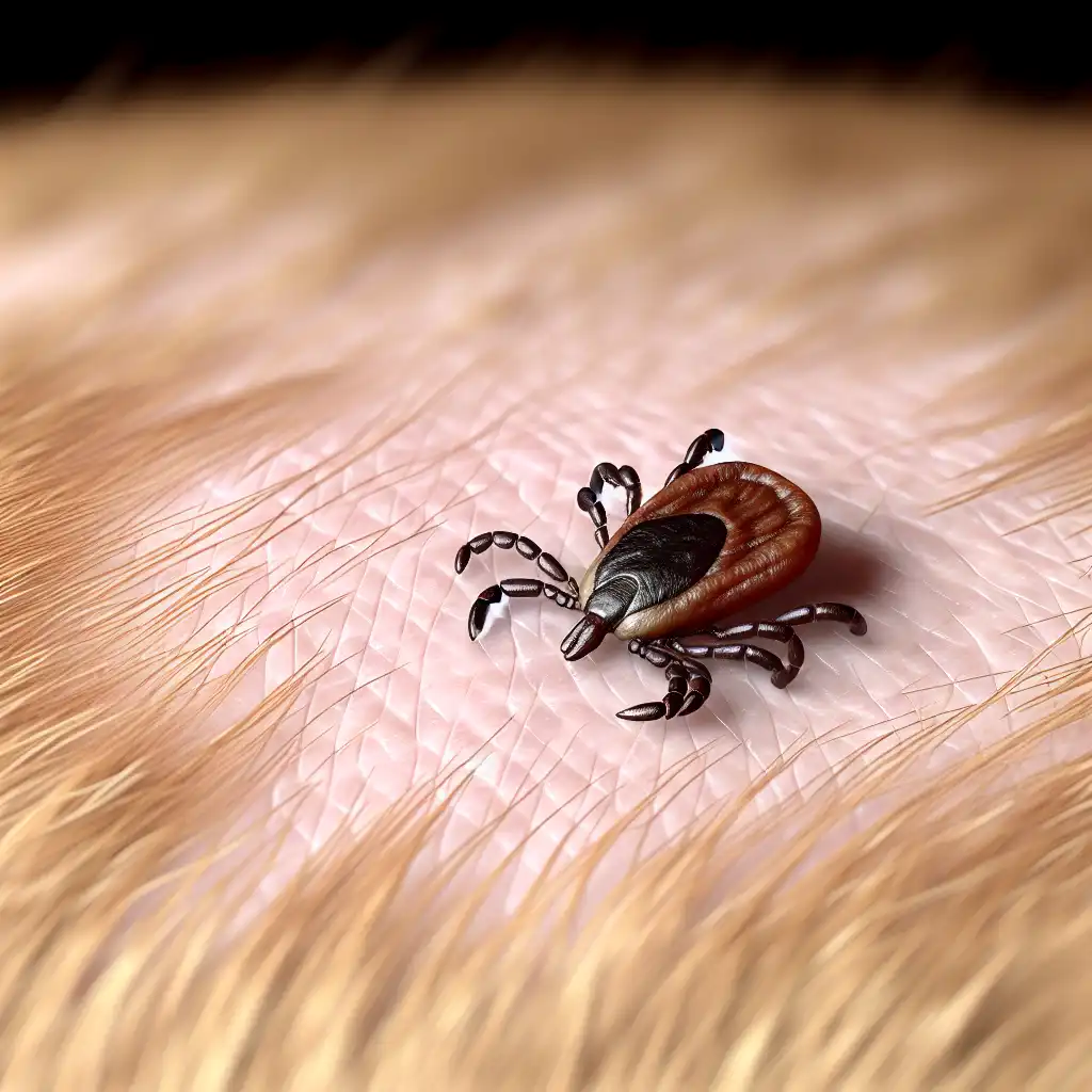 Клещ на коже собаки крупным планом, показывающий опасность паразитарного заражения
