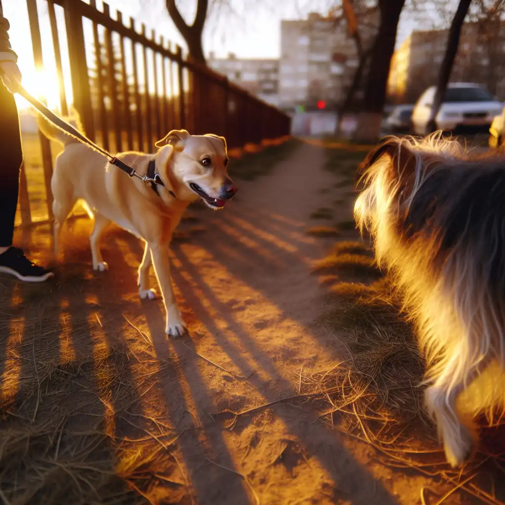 Домашняя собака контактирует с бродячим животным в парке — риск заражения лишаем