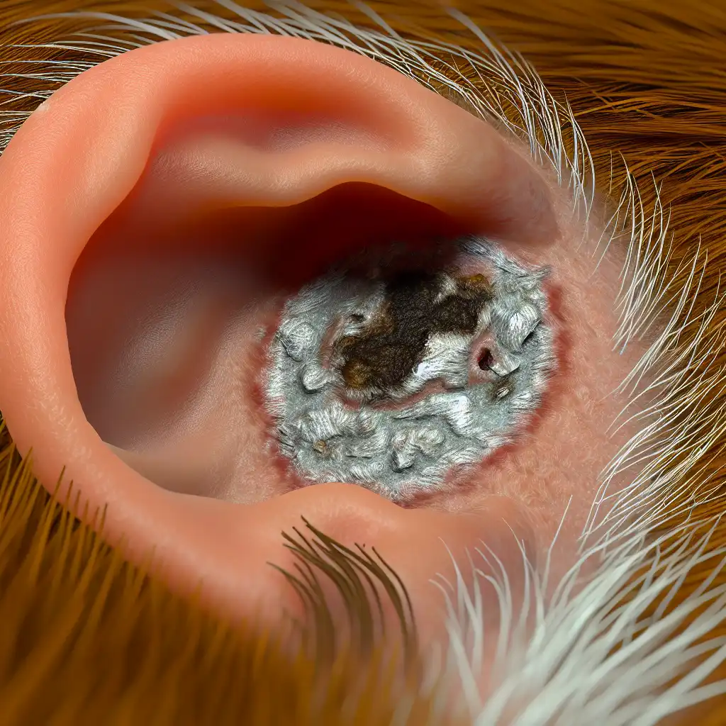 Стригущий лишай у собаки — круглая залысина с обломанной шерстью и шелушением