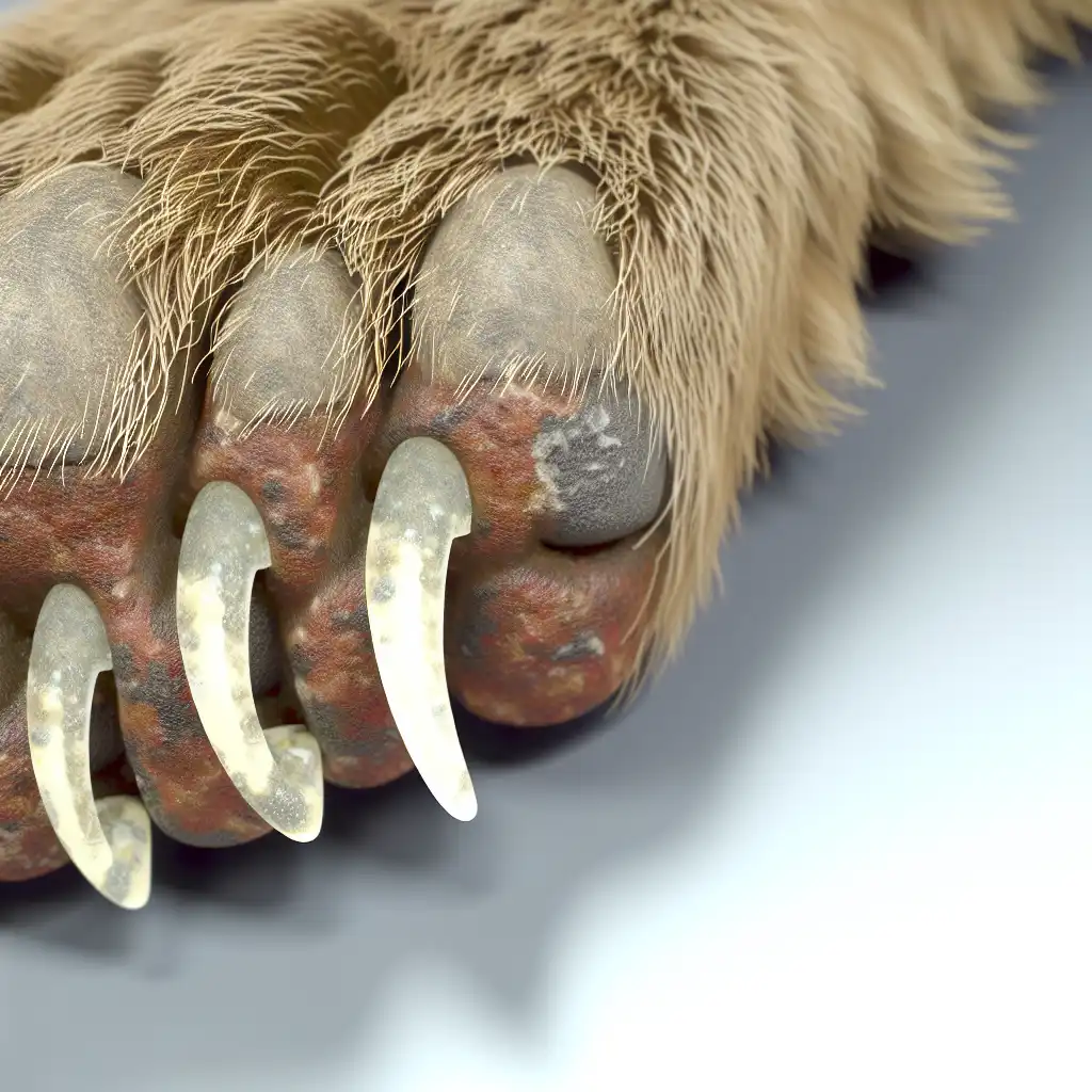 Грибковое поражение когтей у собаки — утолщенная кожа подушечек и деформированные когти