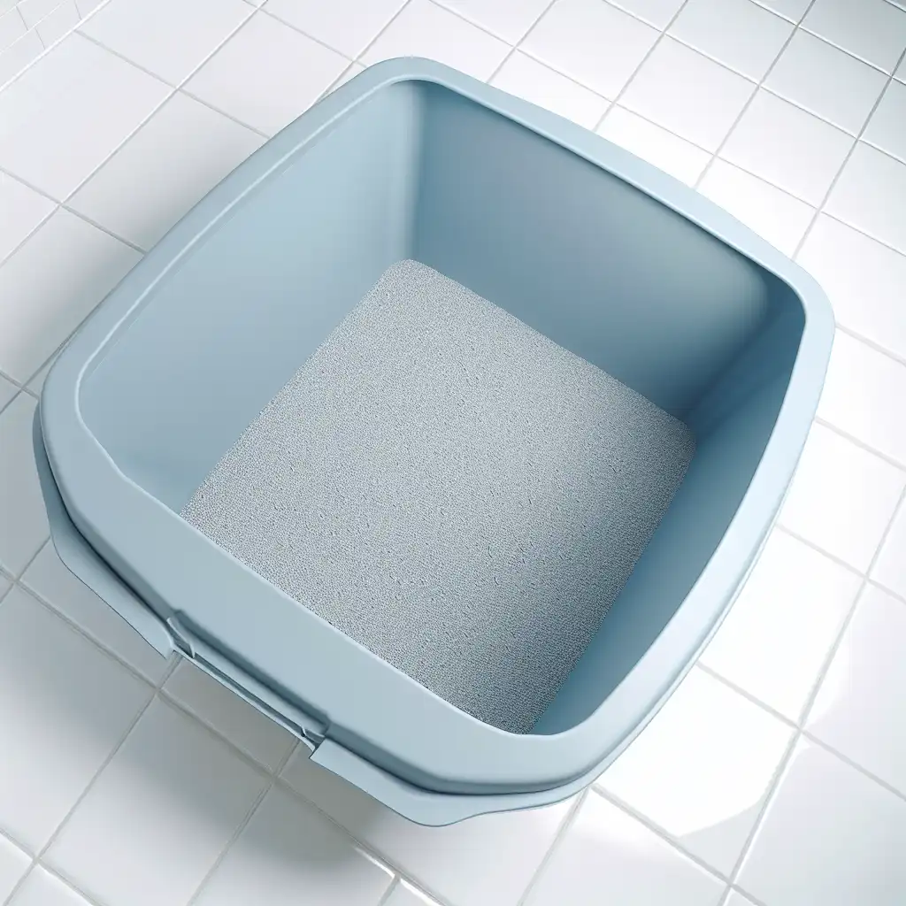 Открытый лоток для котят с низкими бортиками, наполненный безопасным наполнителем