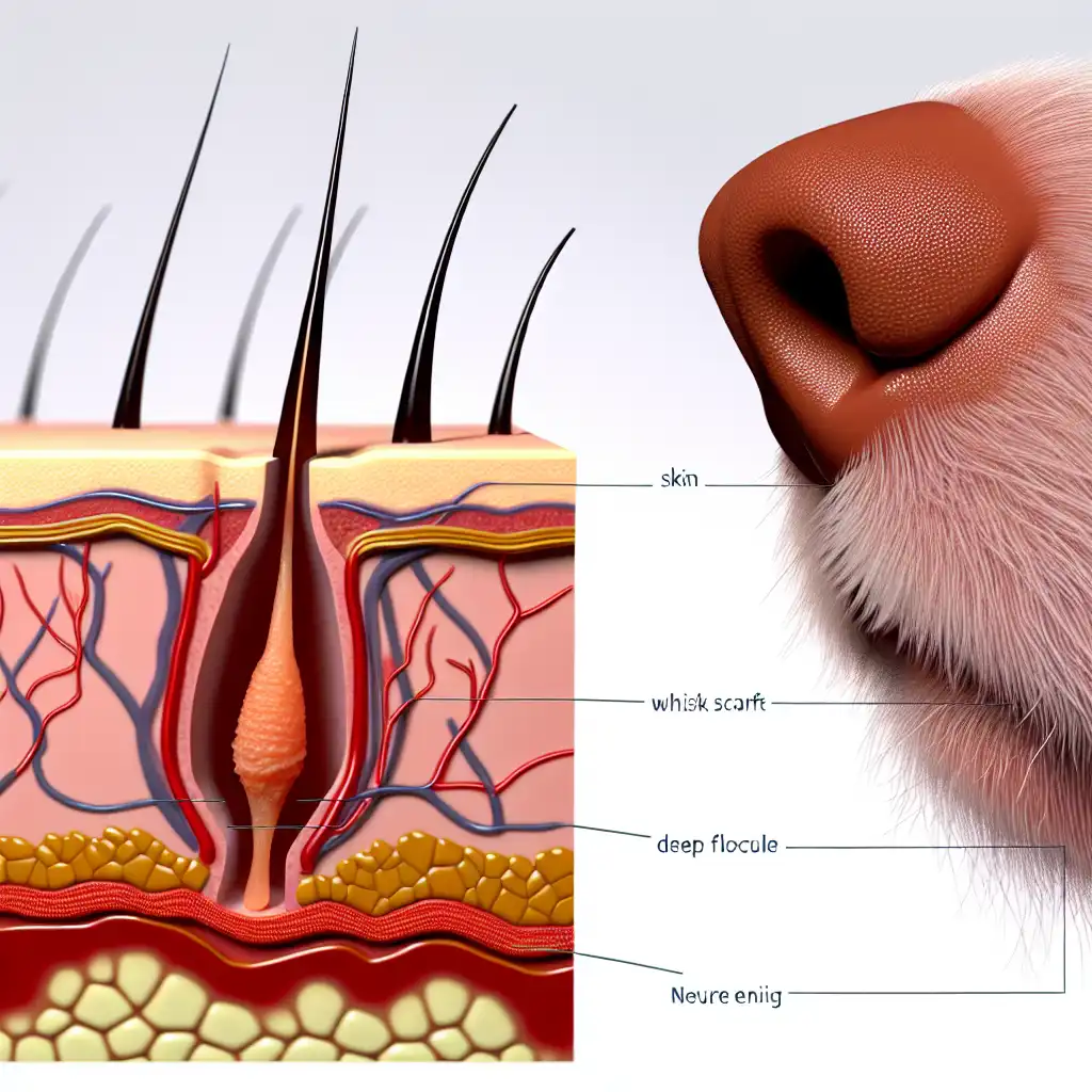 Анатомическая схема строения уса собаки с глубоким фолликулом и нервными окончаниями