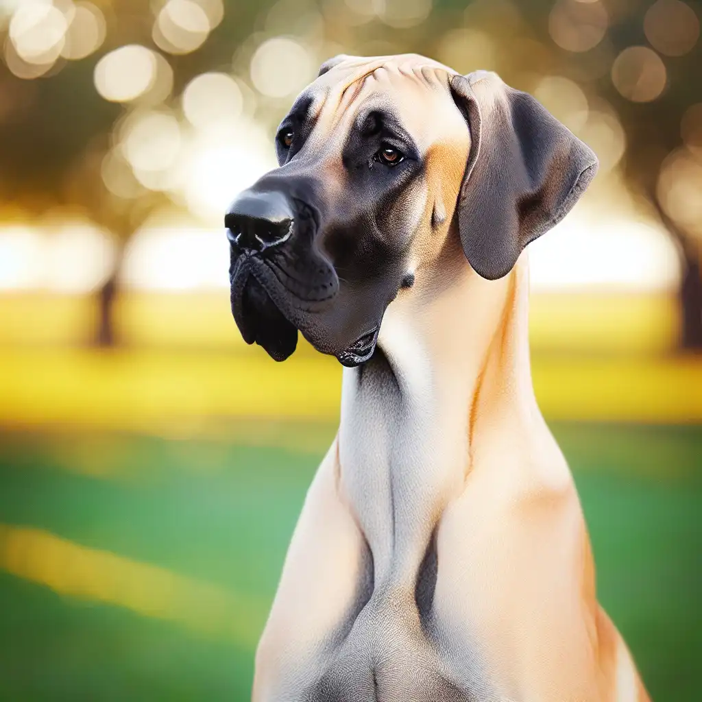 Портрет немецкого дога крупным планом, показывающий благородные черты породы