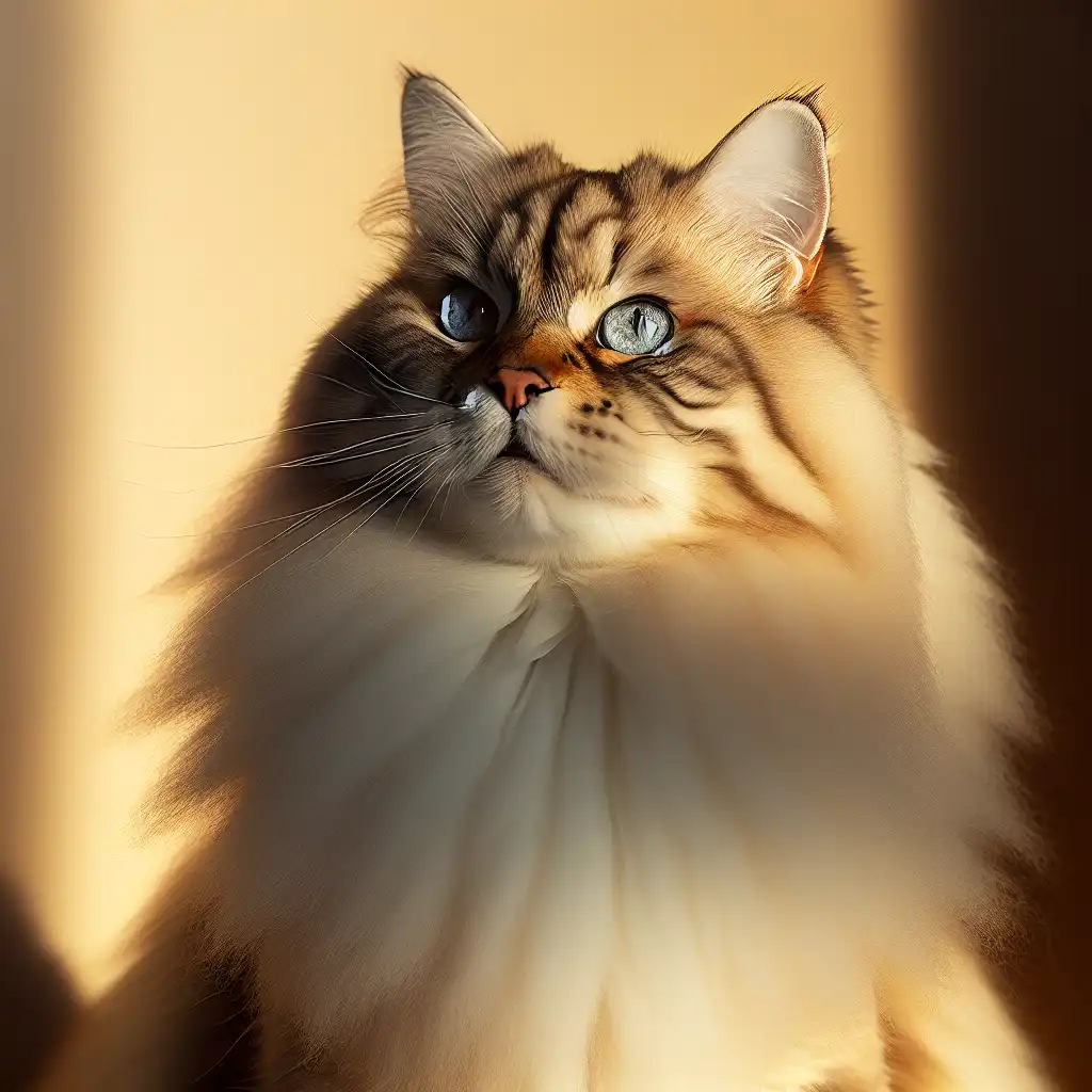 Портрет сибирской кошки с длинной густой шерстью и выразительными глазами