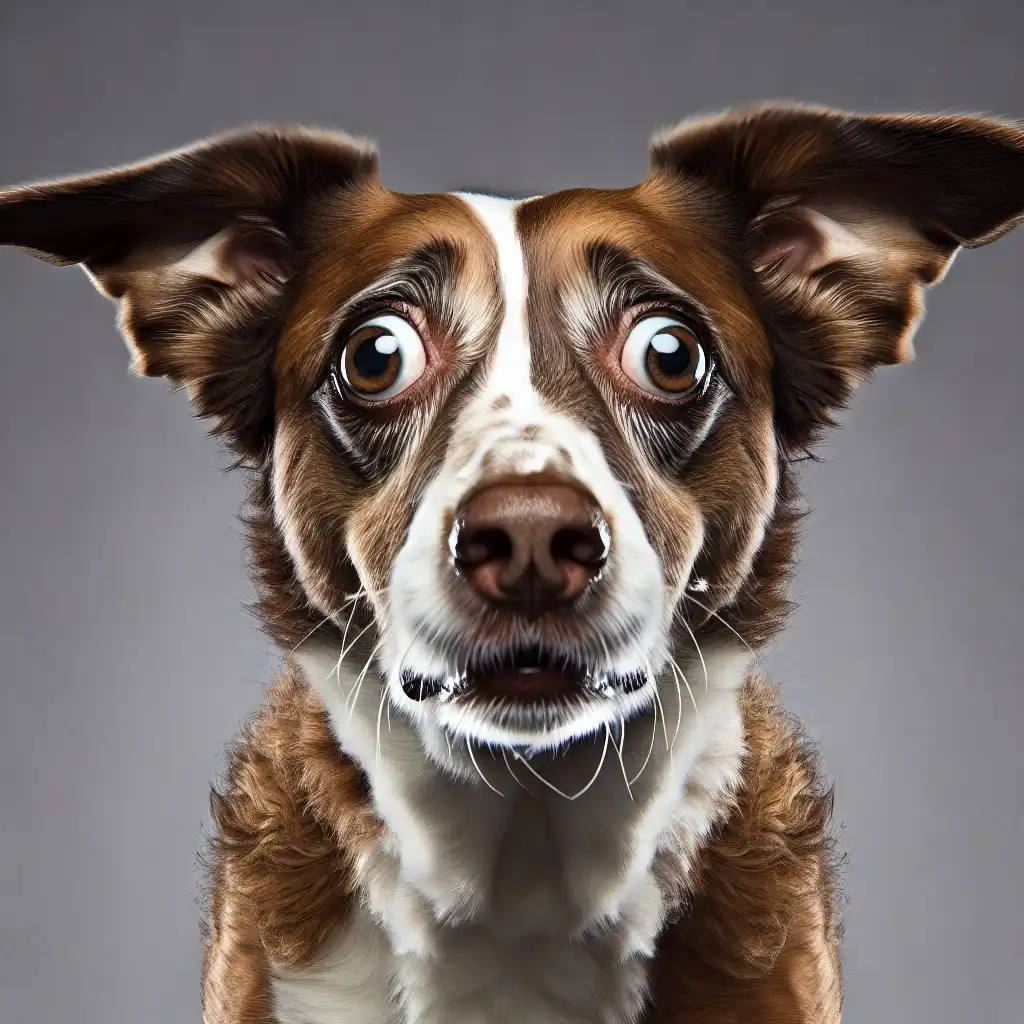 Испуганная собака с прижатыми ушами демонстрирует признаки стресса и тревоги