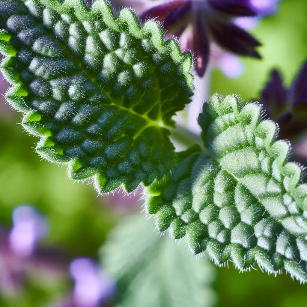 Крупный план свежего растения кошачьей мяты с сердцевидными листьями и фиолетовыми соцветиями