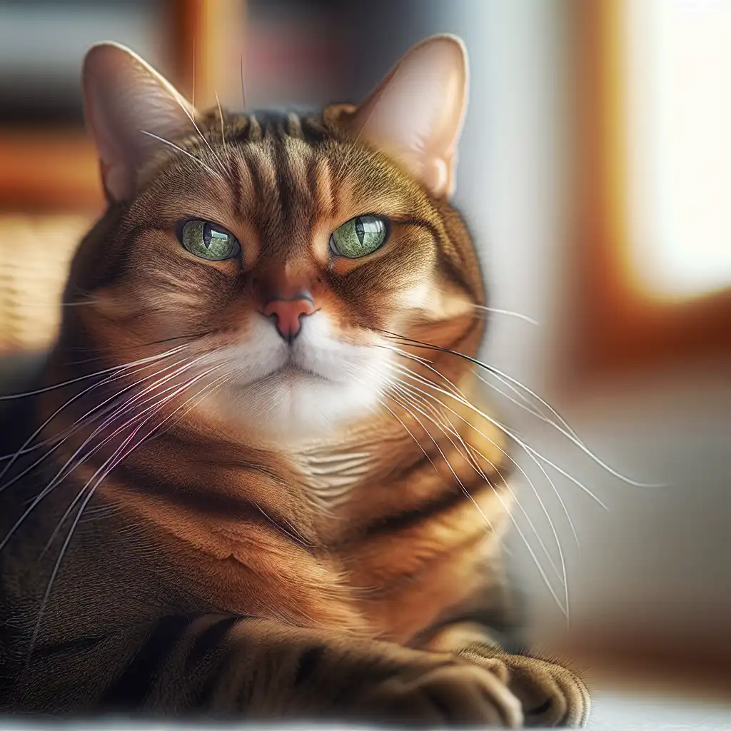 Портрет взрослой домашней кошки среднего возраста с мудрым взглядом