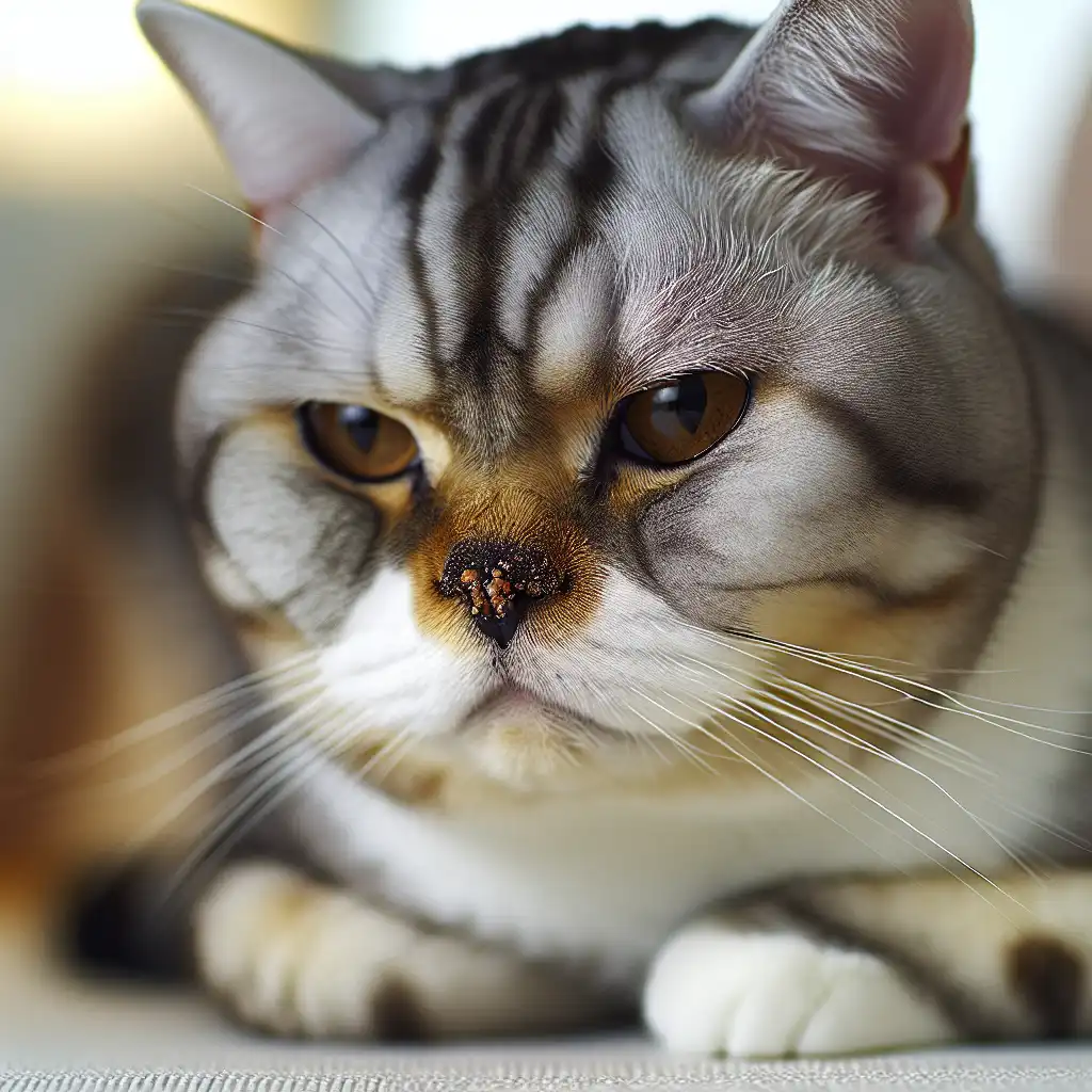 Домашняя кошка с симптомами насморка крупным планом