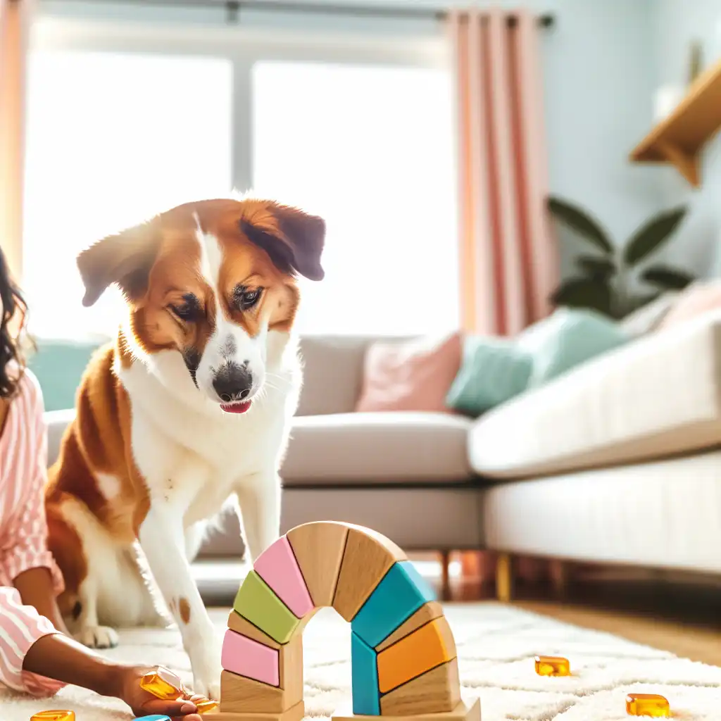 Собака решает интерактивную головоломку для умственной стимуляции дома