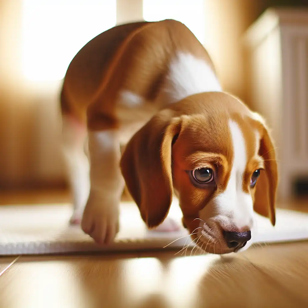 Щенок нюхает пол и ходит кругами — типичные признаки того, что он хочет в туалет