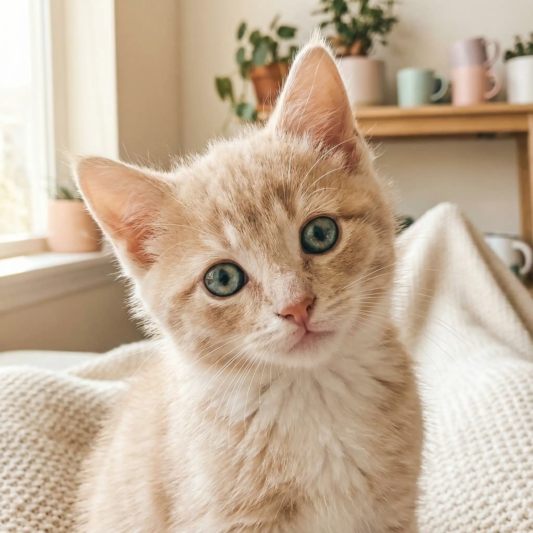 Портрет двухмесячного котенка с любопытным взглядом крупным планом в домашней обстановке