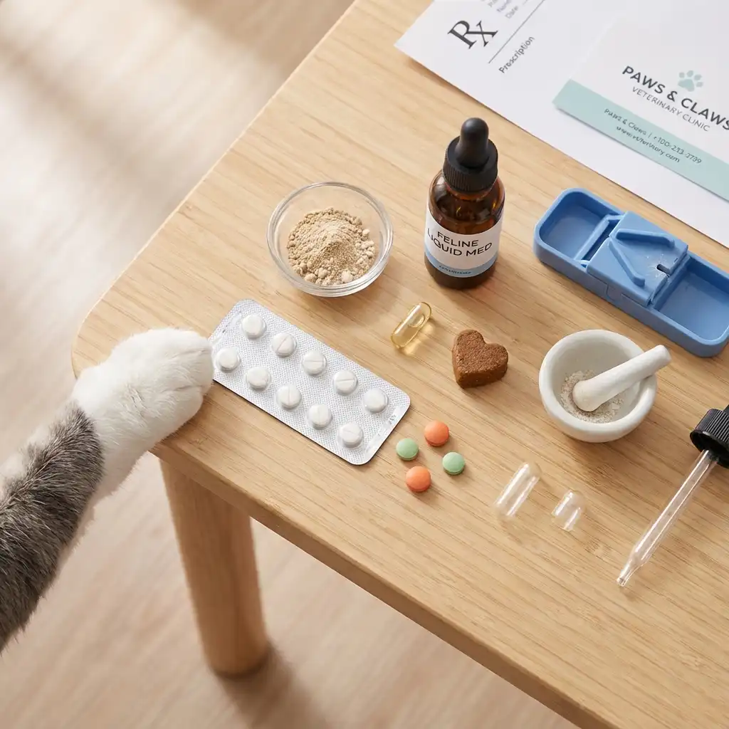 Различные формы лекарств для кошек: таблетки, капсулы, жидкости и порошки