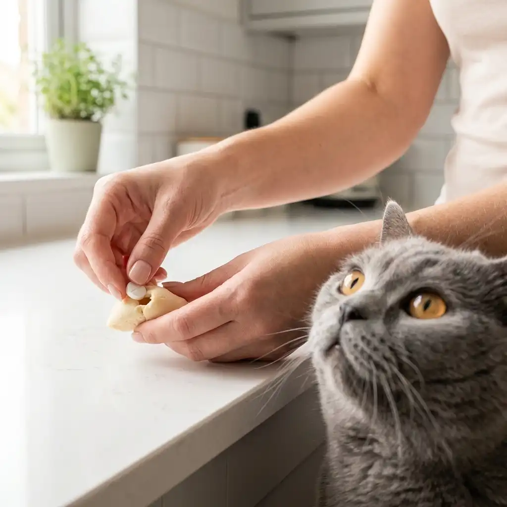 Маскировка таблетки в специальном лакомстве для кошки