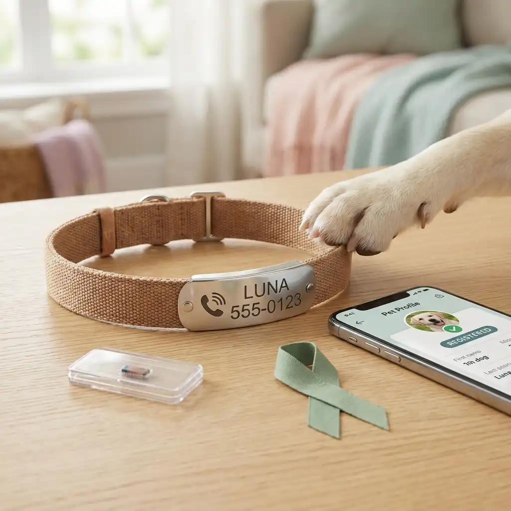 Адресник на ошейнике и микрочип для безопасности собаки