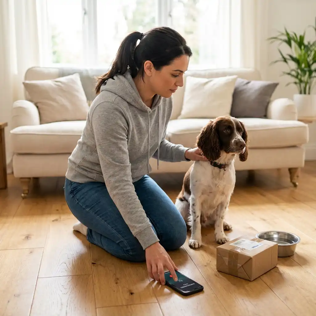 Владелица оказывает первую помощь собаке и звонит ветеринару при отравлении
