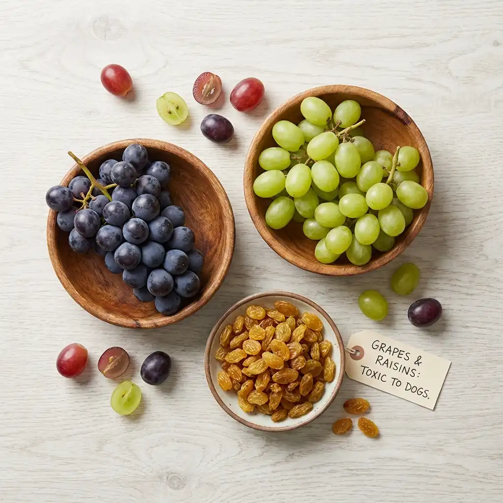 Различные виды винограда и изюма на светлой поверхности