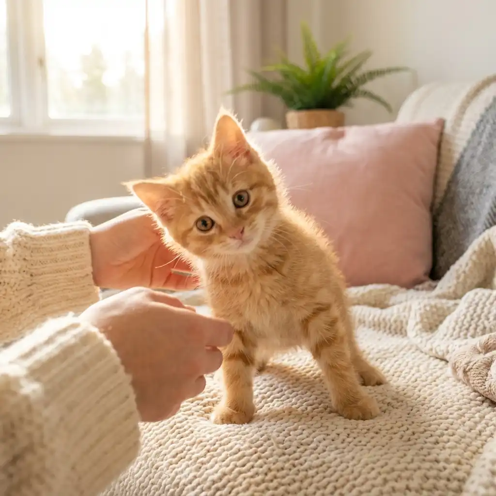 Котёнок с неврологическими симптомами панлейкопении на домашнем диване