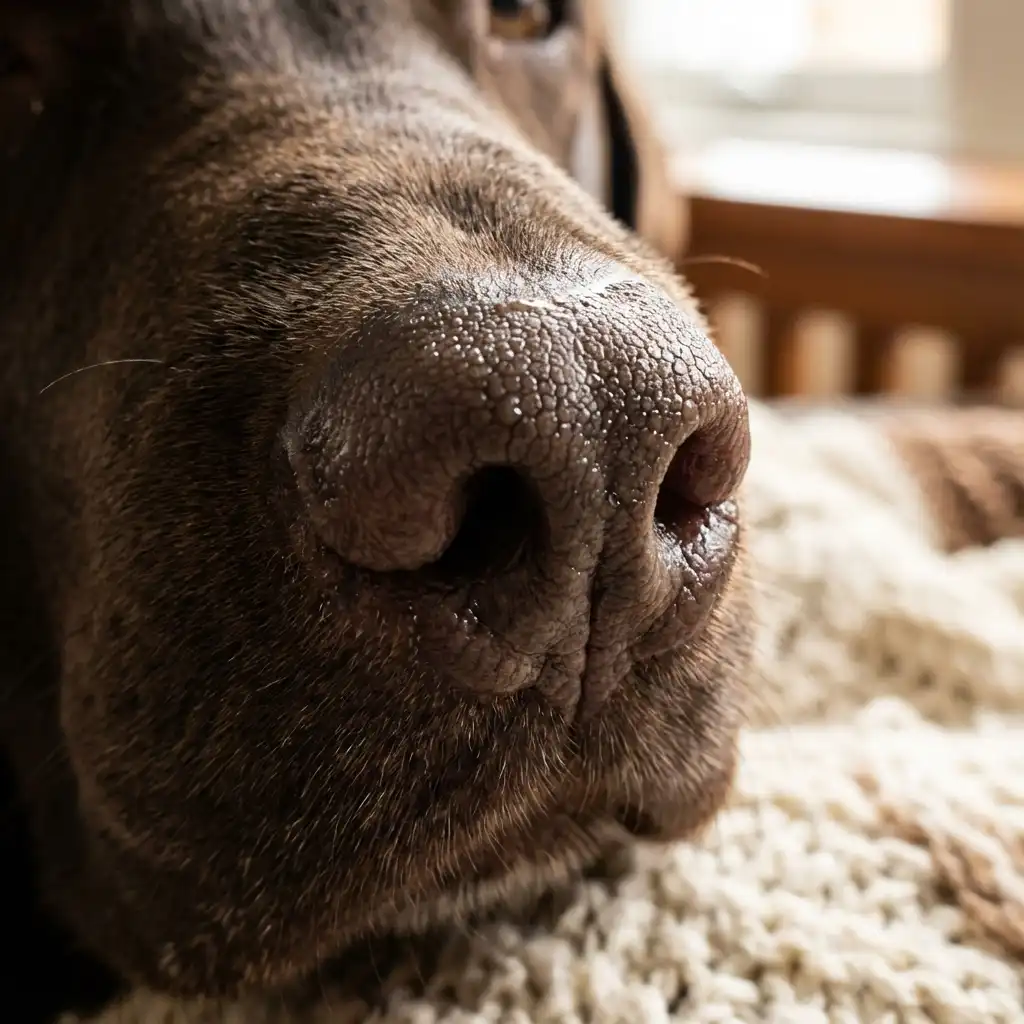 Крупный план здорового влажного носа собаки с естественной текстурой