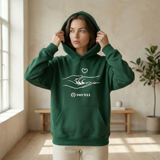 Худи женское зелёного цвета с символикой Pet911