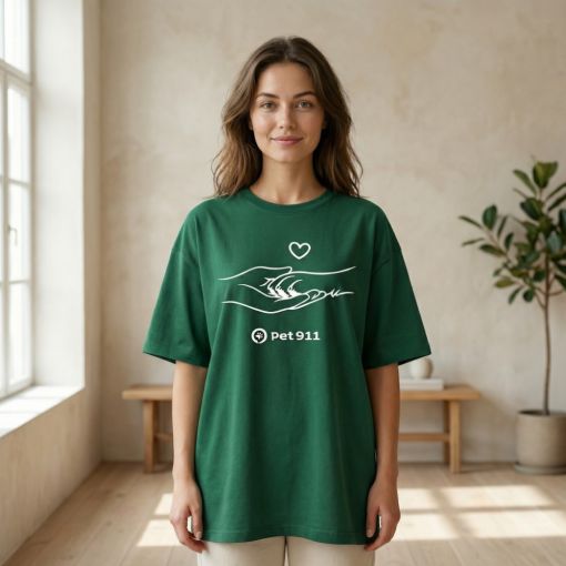 Футболка женская зелёного цвета с символикой Pet911