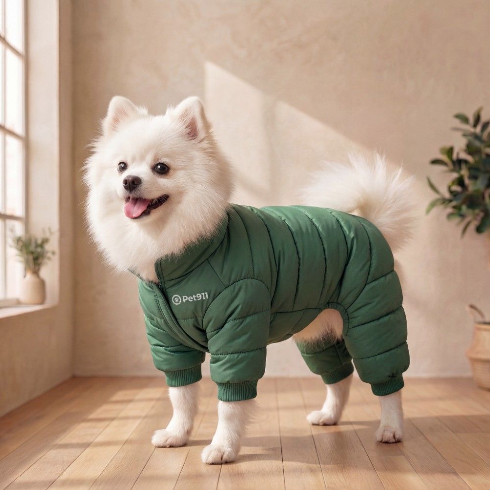 Зимняя утеплённая куртка Pet911 для животных зелёного цвета