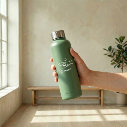 Термокружка Pet911 зеленого цвета 450 мл – нержавеющая сталь, вакуумная термоизоляция