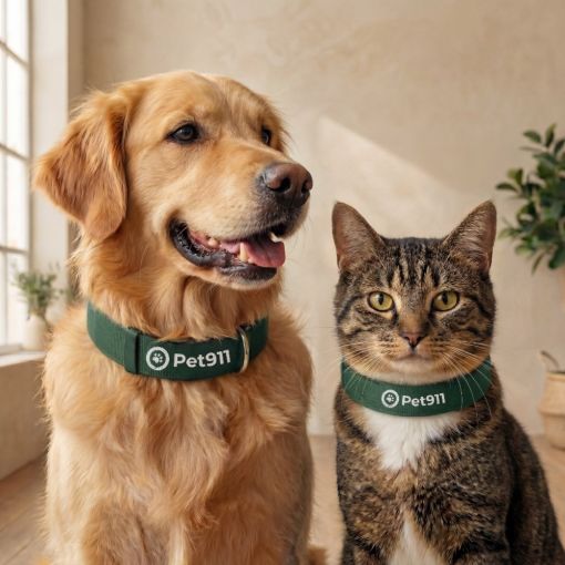 Ошейник Pet911 зелёного цвета с фирменной символикой