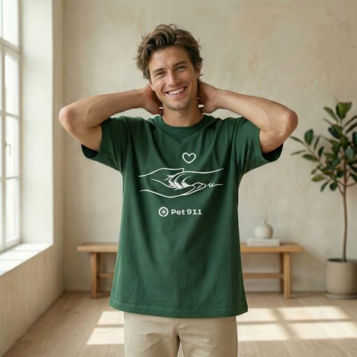Футболка мужская зелёного цвета с символикой Pet911