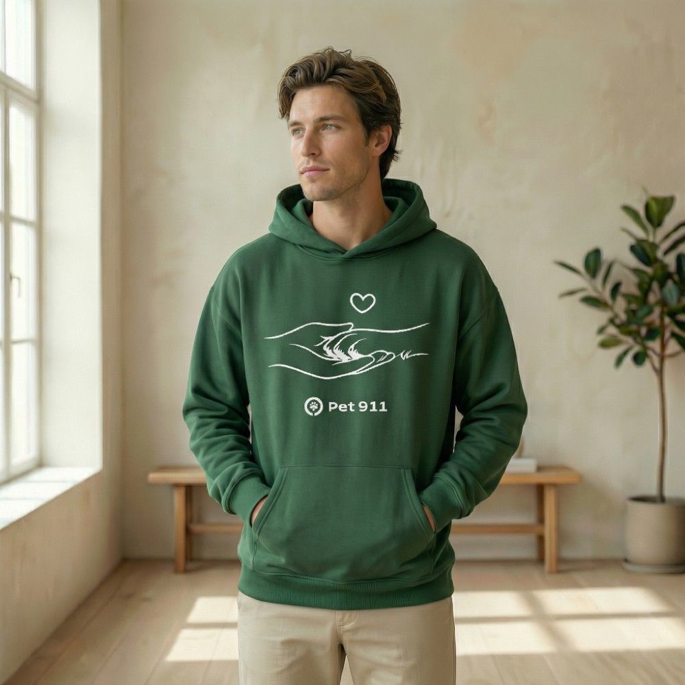 Худи мужское зелёного цвета с символикой Pet911