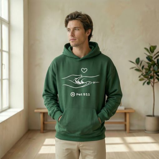 Худи мужское зелёного цвета с символикой Pet911