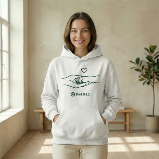 Худи женское белого цвета с символикой Pet911