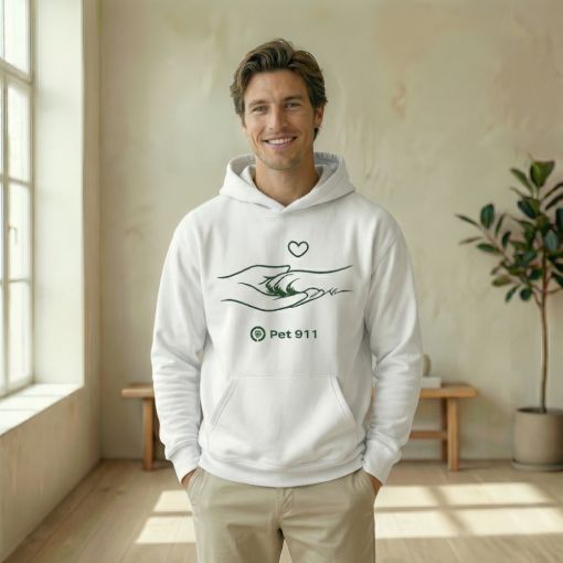 Худи мужское белого цвета с символикой Pet911